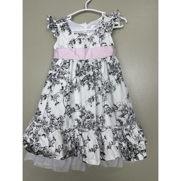 Lilybird Girls Lined Ruffle‎ Dress Size 2t Black White Floral Pink Belt - Picture 1 of 5